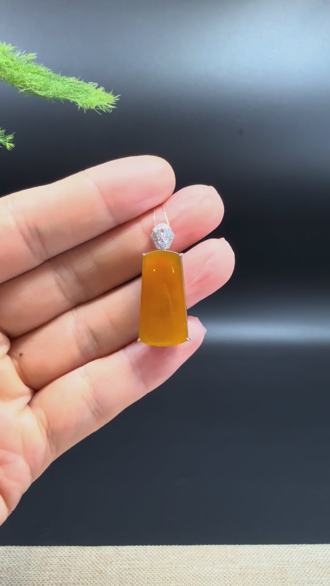 Load and play video in Gallery viewer, 18k White Gold Honey Yellow Jadeite Jade&amp;quot;Ping An Wu Shi Pai&amp;quot; Pendant Necklace
