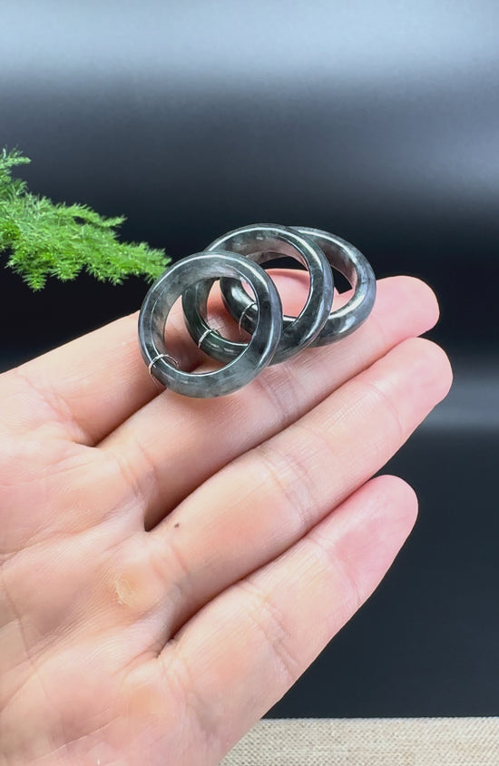 Load and play video in Gallery viewer, RealJade® Burmese Dark Wuji Traditional Jadeite Jade Ring
