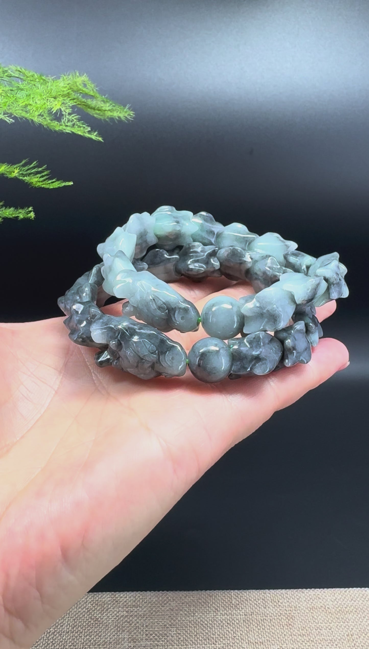 Natural Wuji Jadeite Jade Dragon Beads Bracelet(15mm)