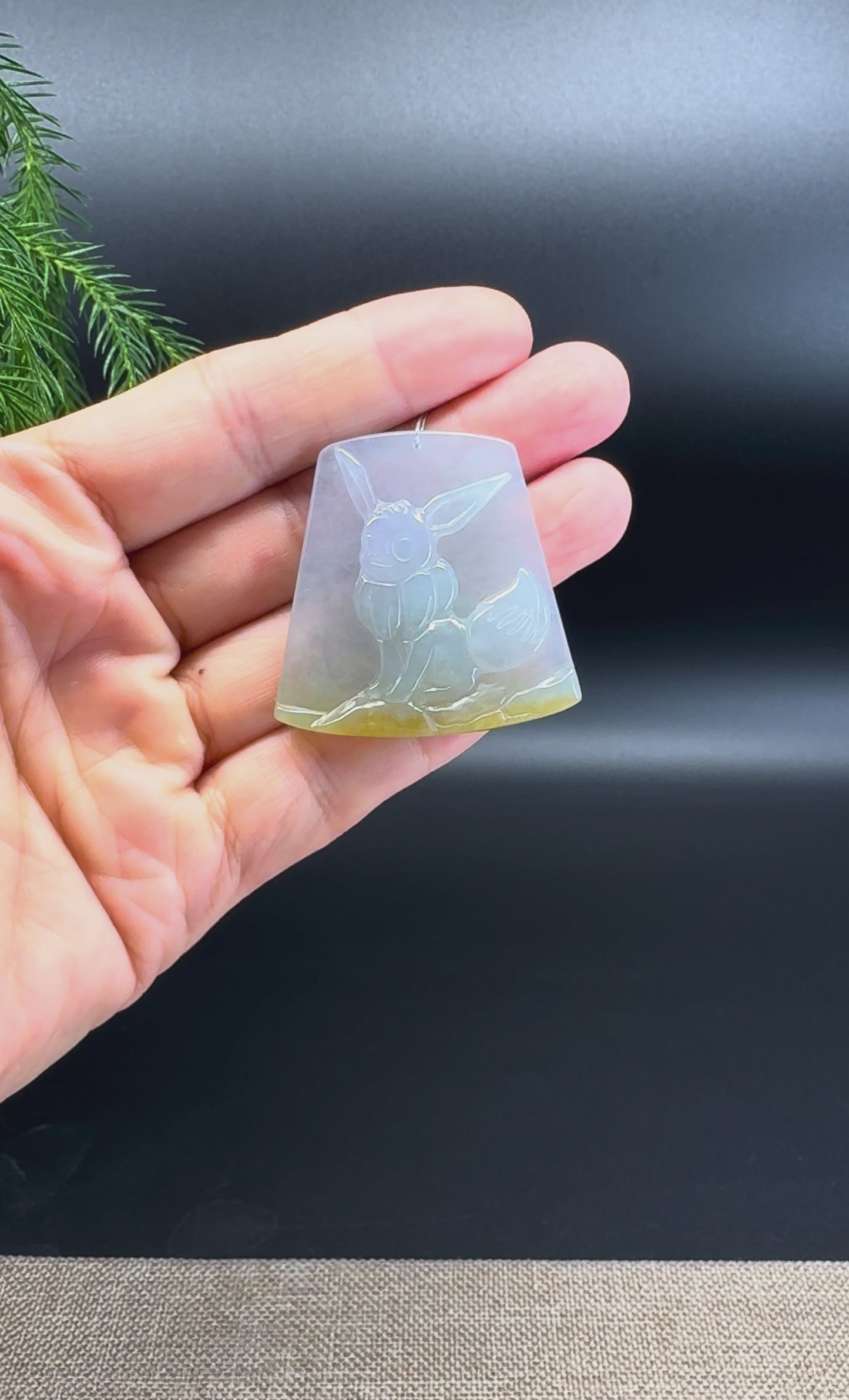 RealJade® Co. Natural Light Green & Yellow Jadeite Jade Pokémon(Eevee) Necklace