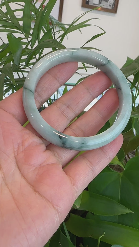 Load and play video in Gallery viewer, RealJade® Co. Blue-Green Classic Real Jadeite Jade Bangle Bracelet (62.12mm) #T083
