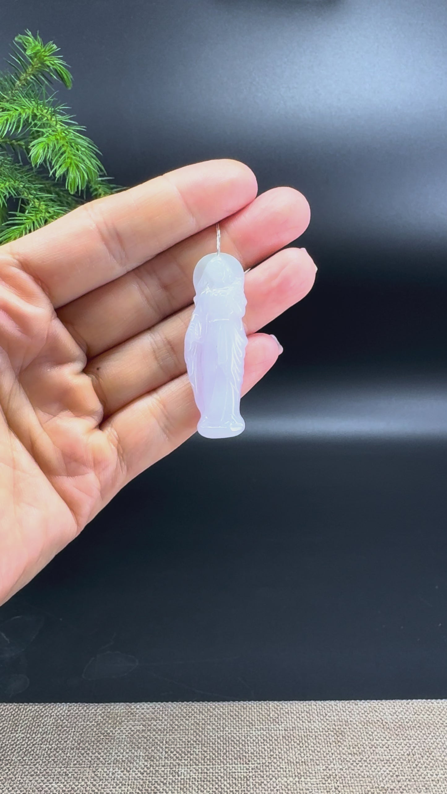 RealJade® Co.Natural Iight Lavender Jadeite Jade Mother Mary Necklace