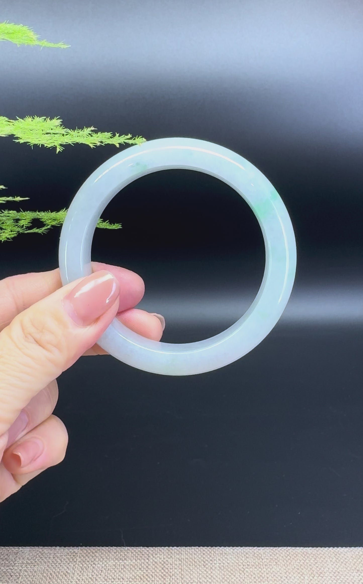 Load and play video in Gallery viewer, Genuine Burmese Icy Green Jadeite Jade Bangle Bracelet ( 55.6mm )
