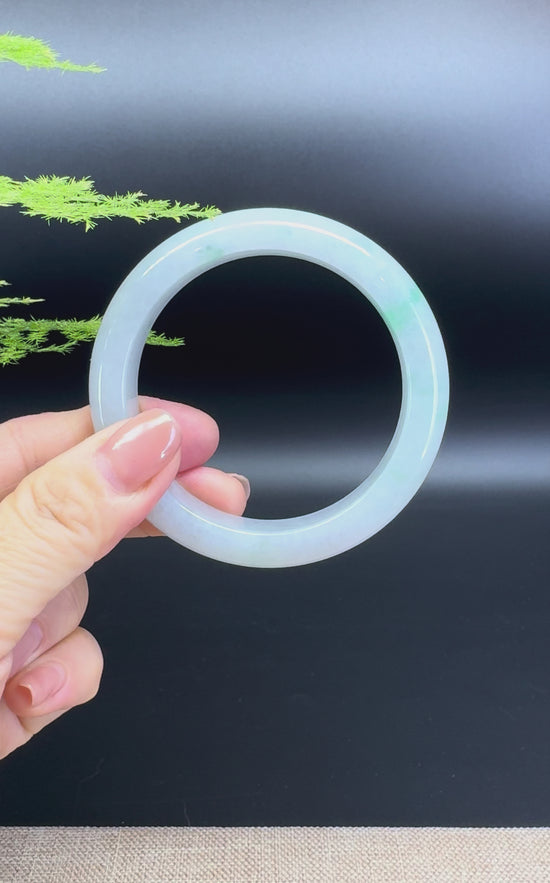 Load and play video in Gallery viewer, Genuine Burmese Icy Green Jadeite Jade Bangle Bracelet ( 55.6mm )
