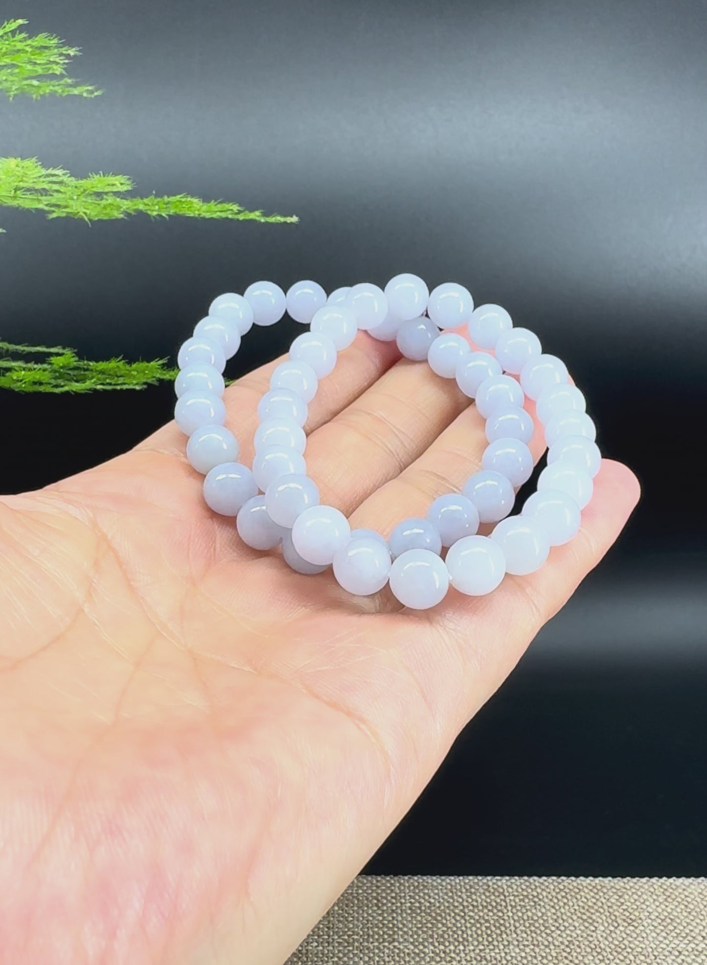 Load and play video in Gallery viewer, RealJade® Co. Genuine Jadeite Jade Round Light Lavender Beads Bracelet (8 mm)
