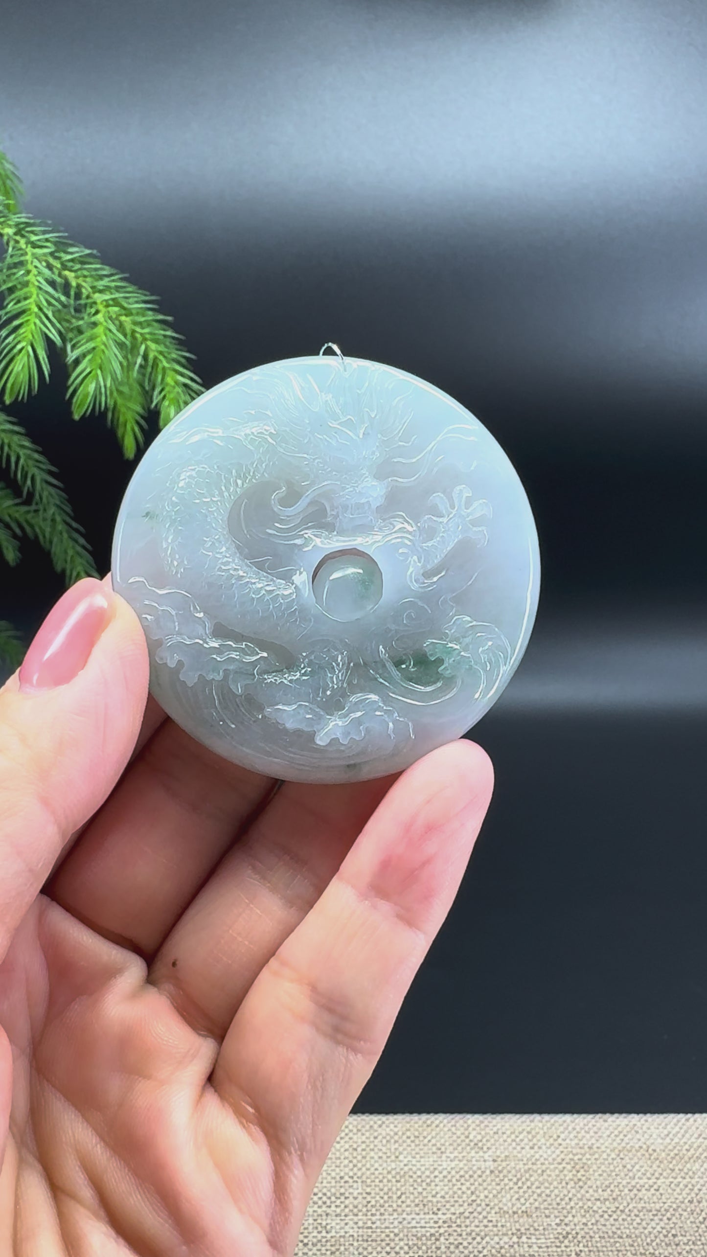 RealJade® Co. Natural White & Light Green Jadeite Jade Dragon Pendant