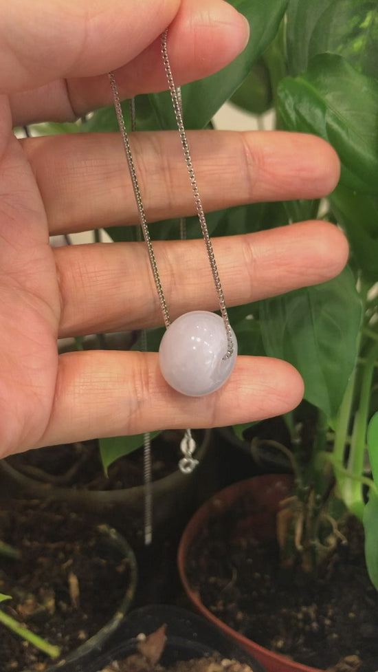 Load and play video in Gallery viewer, RealJade® Co. &amp;quot;Good Luck Button&amp;quot; Necklace Light Lavender Jade Lucky KouKou Pendant Necklace
