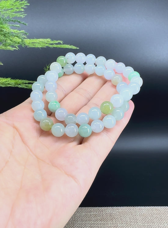 Load and play video in Gallery viewer, RealJade® Co. Genuine Jadeite Jade Round Multi-Colors Beads Bracelet (8mm)
