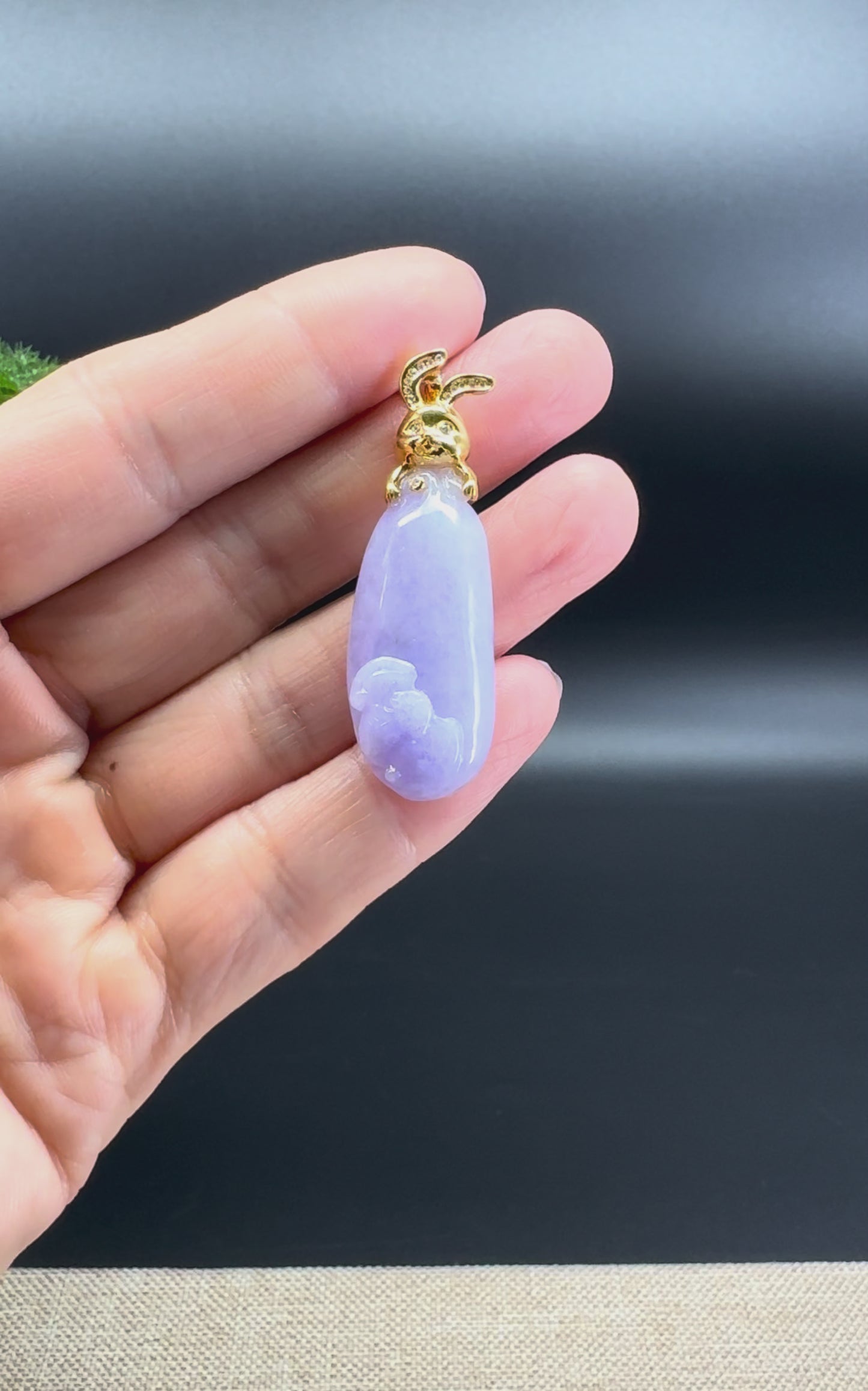 Genuine Burmese Lavender Jadeite Melon Pendant Necklace With 18k Yellow Gold Diamonds Bail