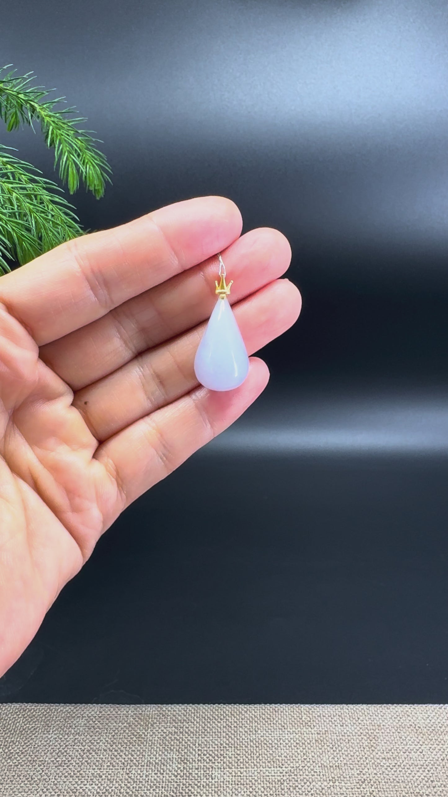 RealJade® "Water Drop" 18k Yellow Gold Light Lavender Jadeite Jade Pendant Necklace