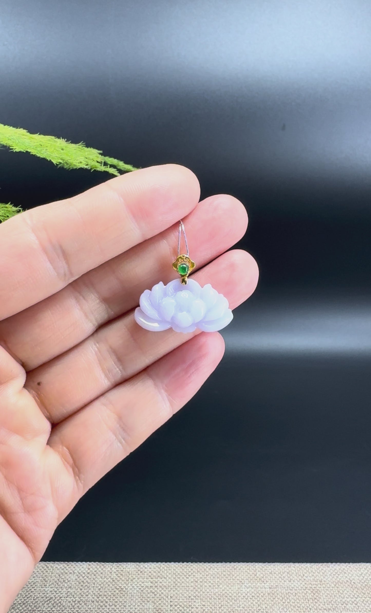 RealJade® Co. Genuine Lavender Jadeite Jade Good Lotus  Necklace With 18K Yellow Gold Bail