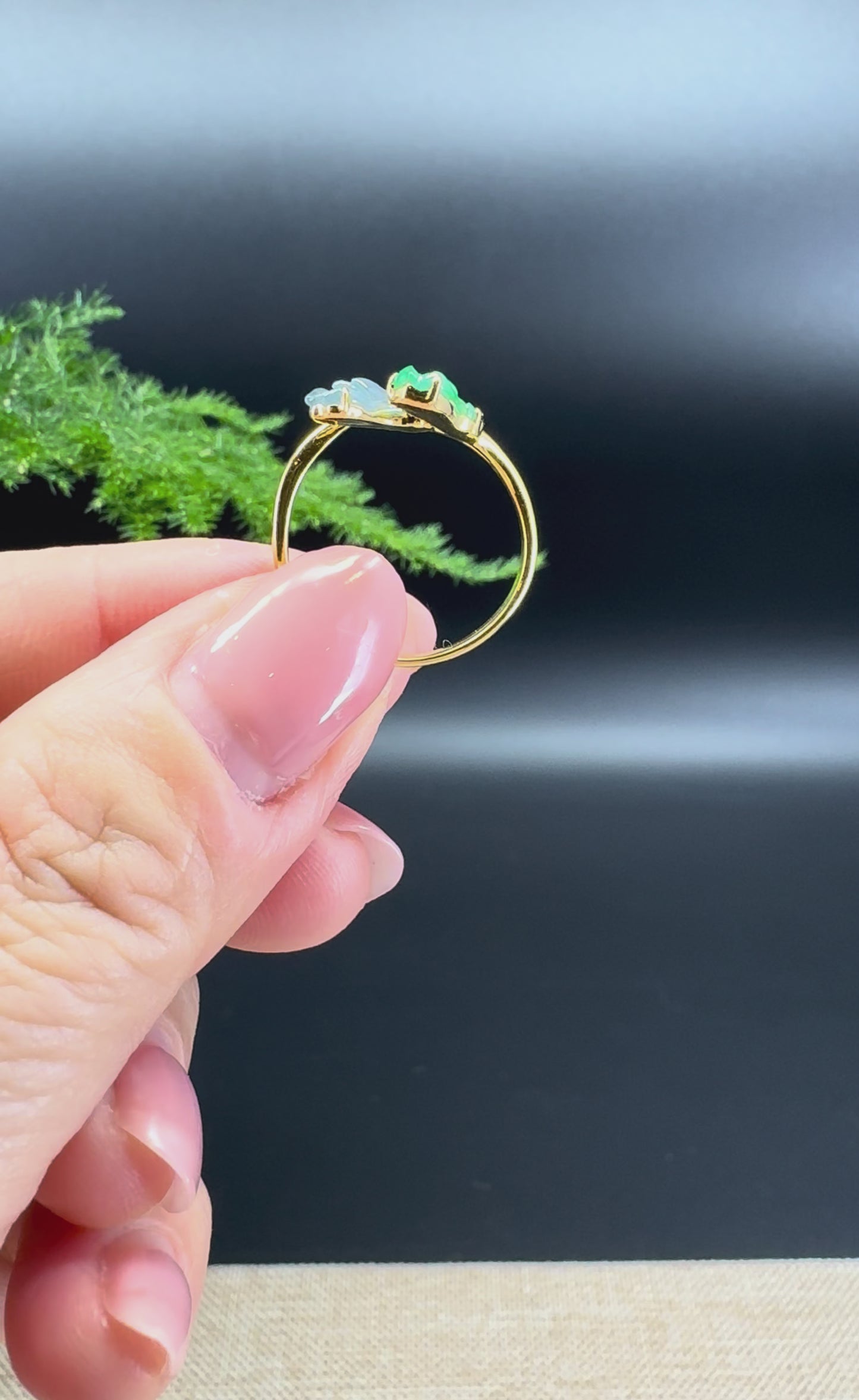 Load and play video in Gallery viewer, RealJade® 18k Yellow Gold Natural Jadeite Jade Magnolia Ring With Diamonds
