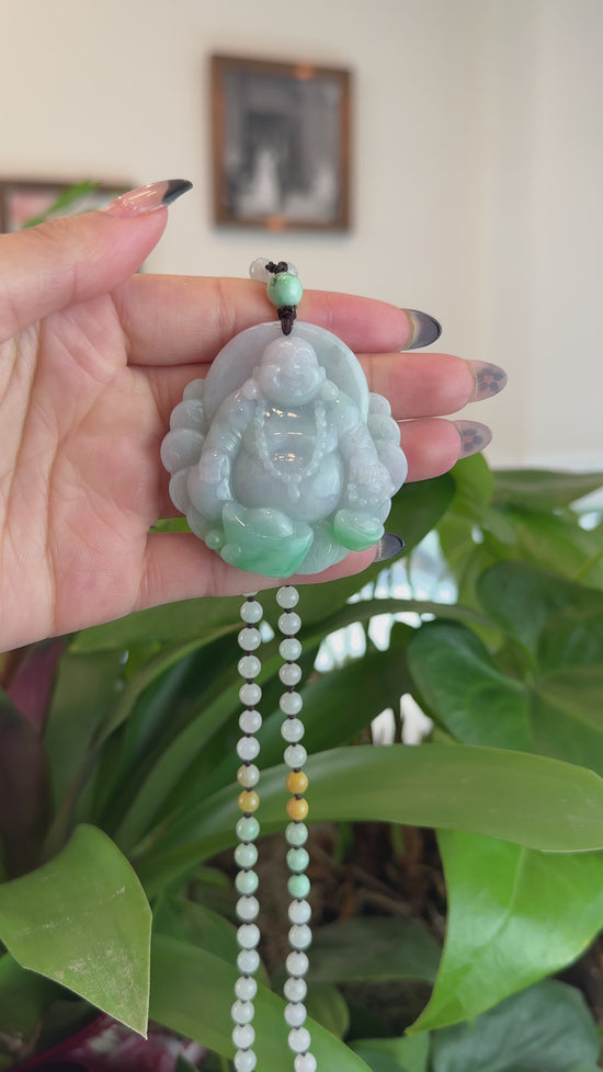 Load and play video in Gallery viewer, Natural Burmese Jadeite Jade Happy Buddha
