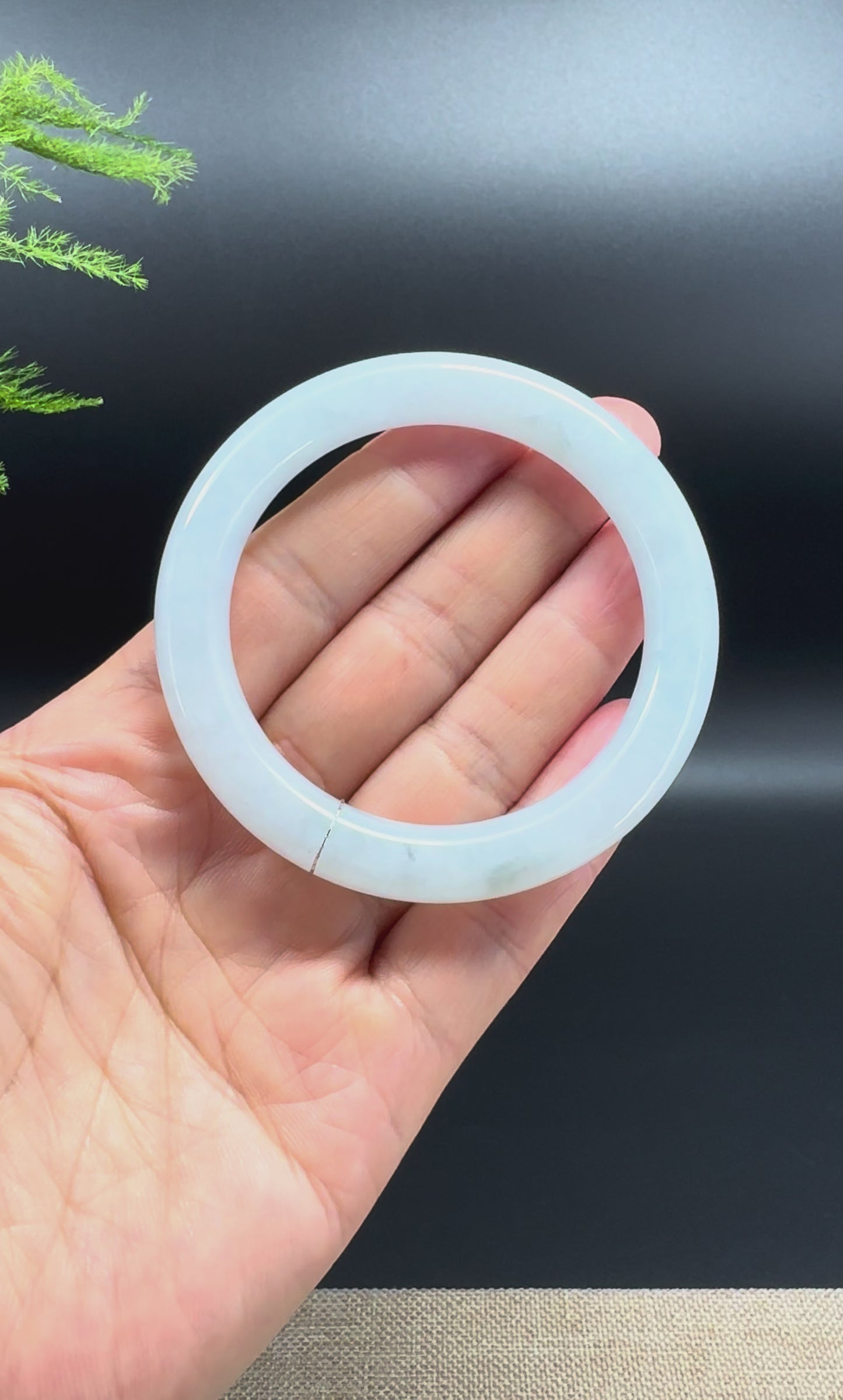 Load and play video in Gallery viewer, Genuine Burmese Icy Green Jadeite Jade Bangle Bracelet ( 52.6mm )
