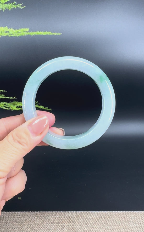 Load and play video in Gallery viewer, Genuine Burmese Icy Green Jade Jadeite Bangle Bracelet (56.1mm)
