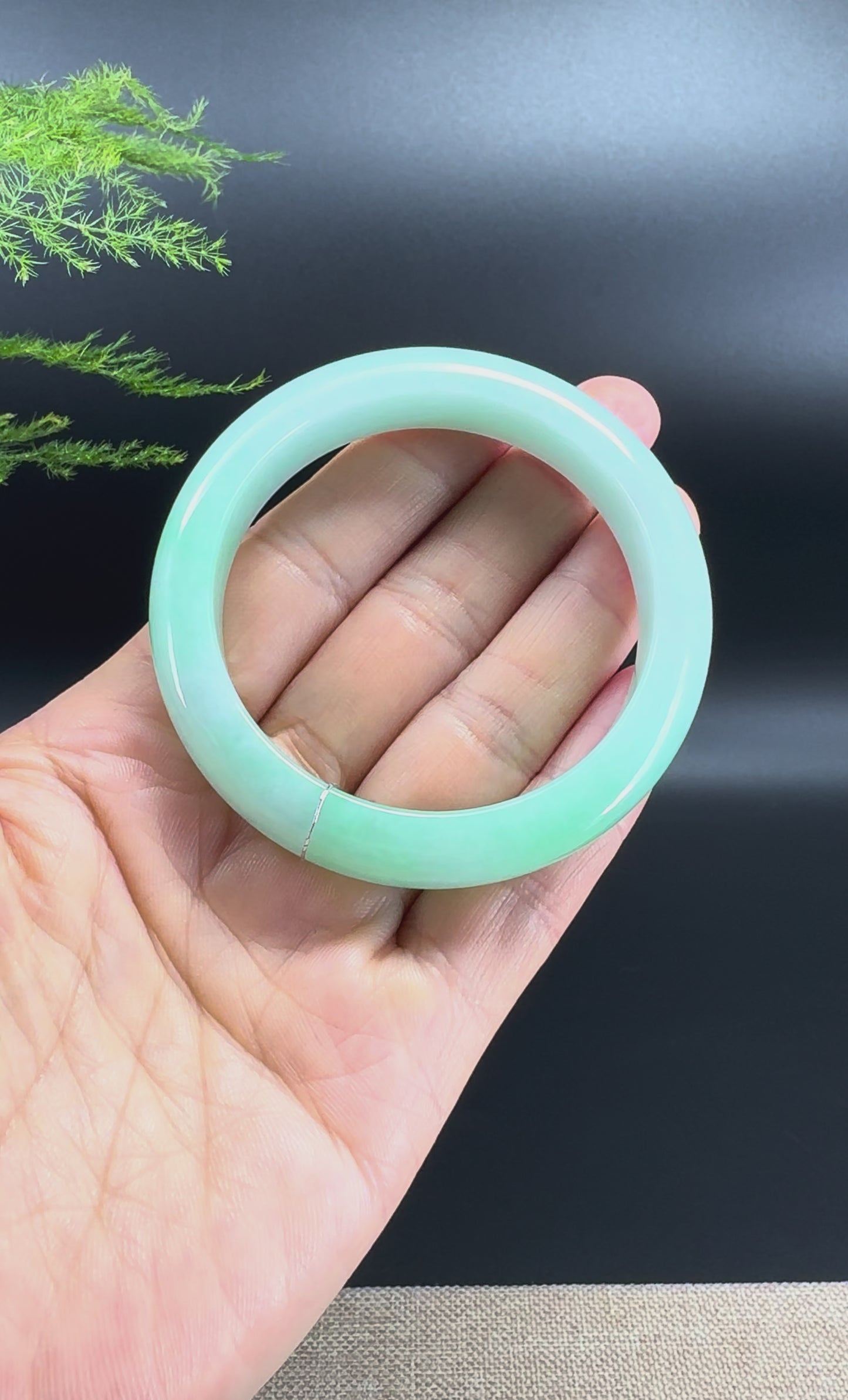 Genuine Burmese White Green(BDQ) Jadeite Jade Bangle Bracelet ( 52.9mm )
