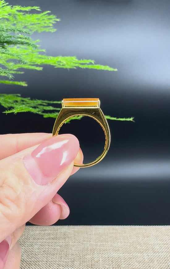 Load and play video in Gallery viewer, RealJade® &amp;quot;Signature Signet&amp;quot; 18K Yellow Gold  Honey Yellow Jadeite Jade Ring
