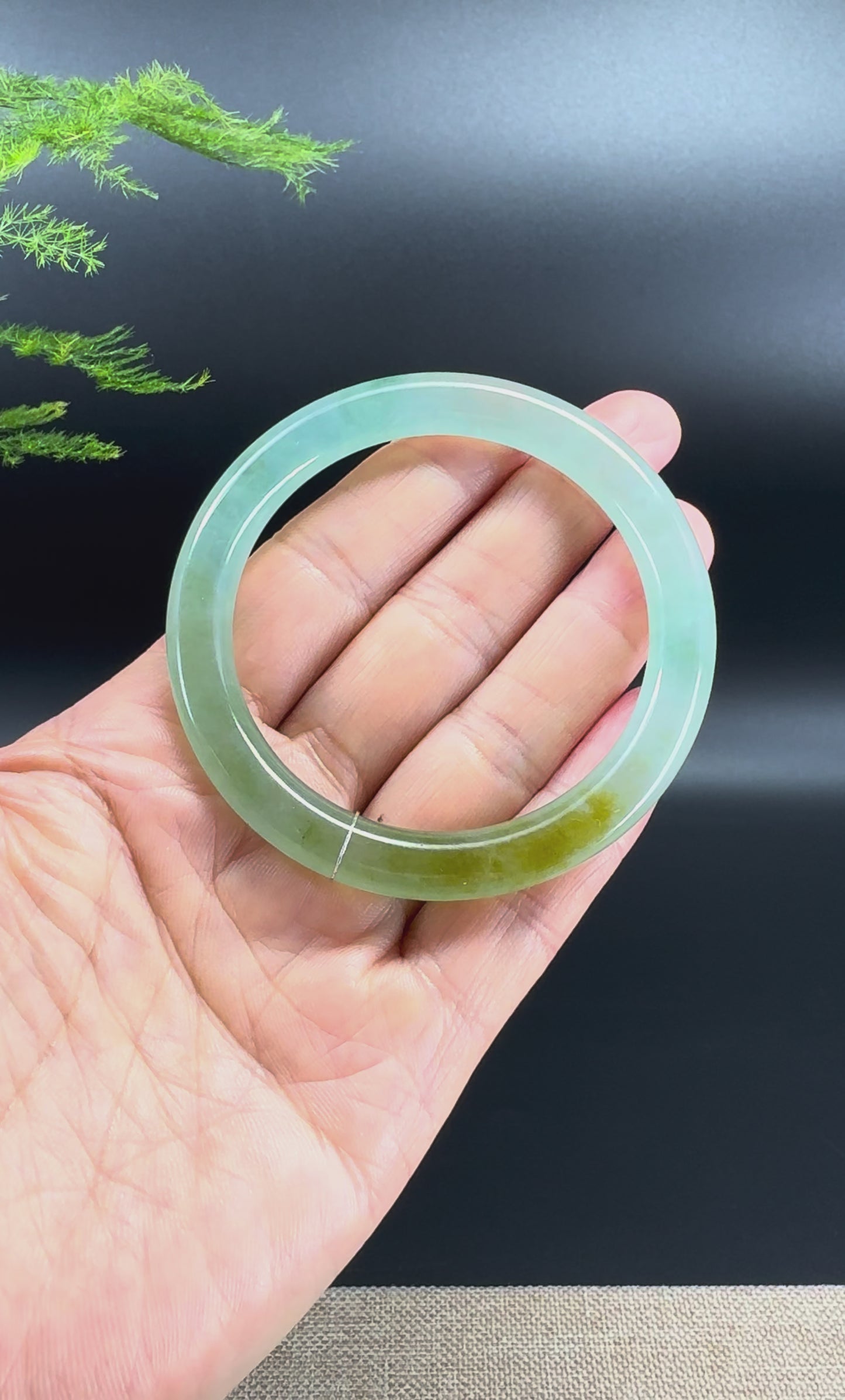 Load and play video in Gallery viewer, Genuine Burmese Yellow Green Jade Jadeite Bangle Bracelet (53.8mm)
