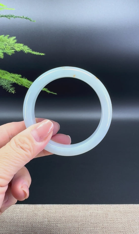 Load and play video in Gallery viewer, Genuine Burmese Lavender Green Jade Jadeite Bangle Bracelet ( 53.8mm )

