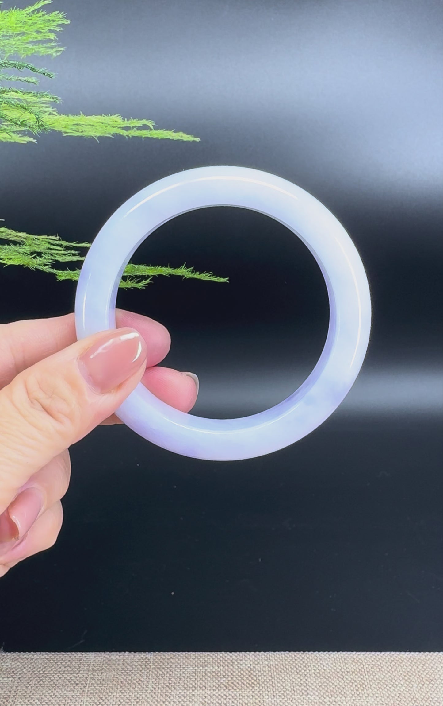 Load and play video in Gallery viewer, Genuine Burmese Lavender Green Jade Jadeite Bangle Bracelet (56.4mm)
