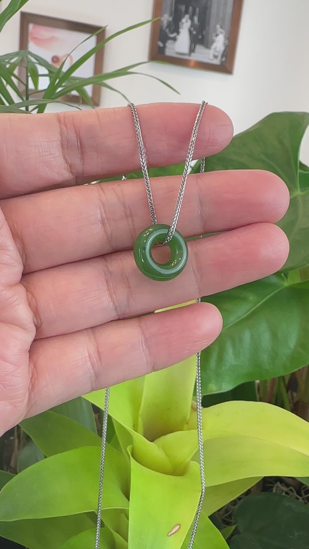 Load and play video in Gallery viewer, RealJade® Co. &amp;quot;Good Luck Button&amp;quot; Necklace Green Nephrite Jade Pendant Necklace
