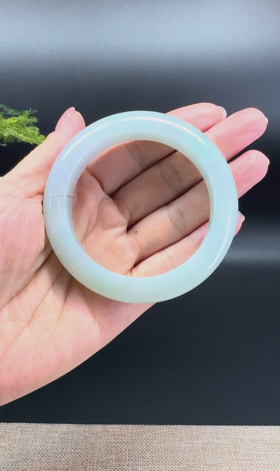 Load and play video in Gallery viewer, Genuine Burmese Icy Green Jade Jadeite Bangle Bracelet (55.8mm)
