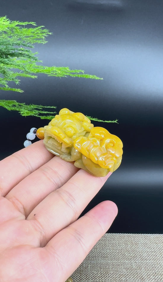 Load and play video in Gallery viewer, RealJade® Co. Pi Xiu Genuine Burmese Jadeite Jade PiXiu Pendant Necklace (FengShui Lucky)
