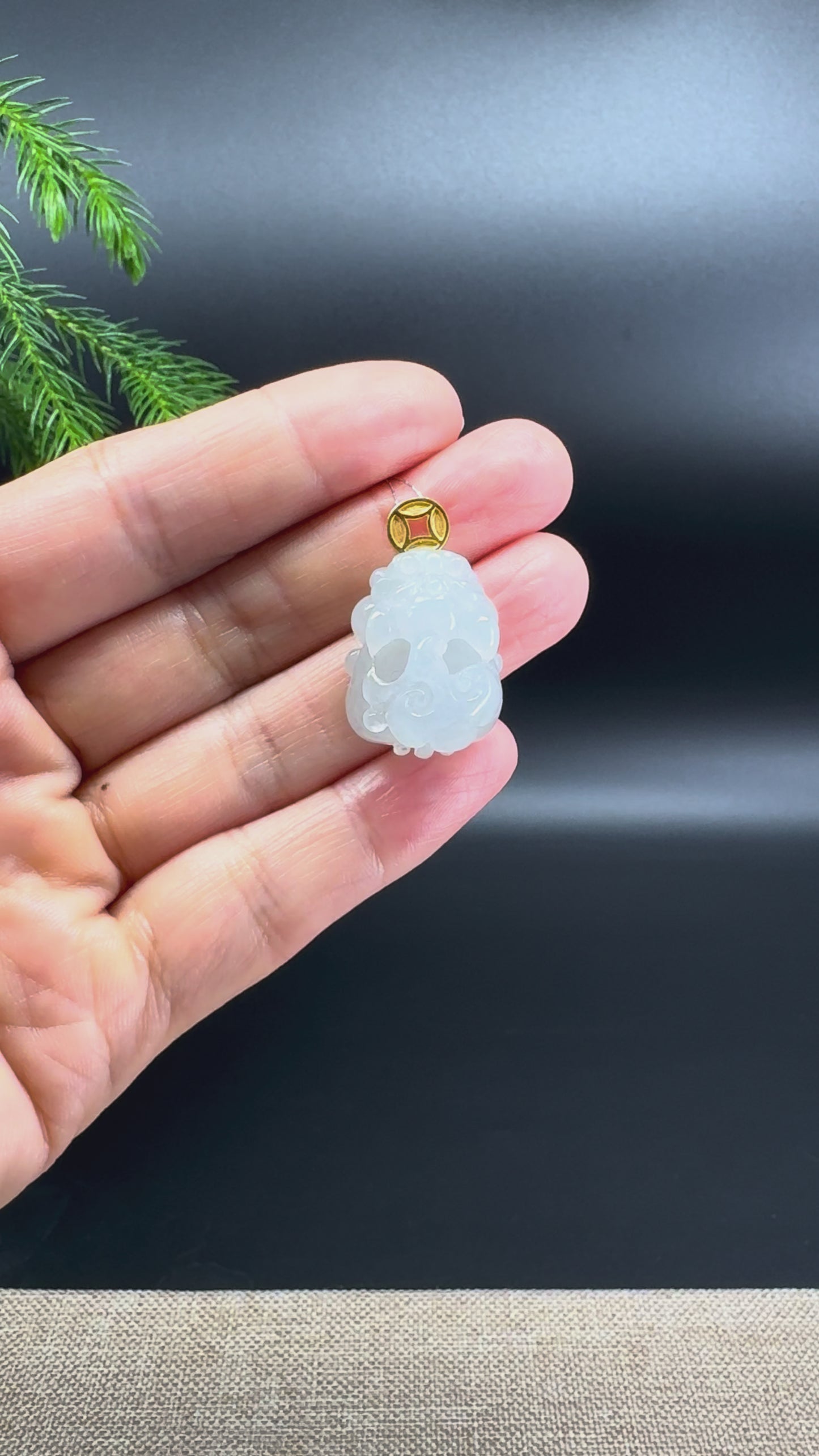 RealJade® Co. 18K Yellow Gold Genuine Icy White Jadeite Jade PiXiu Pendant