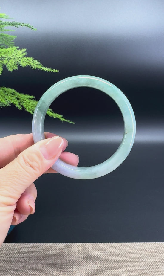 Load and play video in Gallery viewer, Genuine Burmese Lavender Green Jade Jadeite Bangle Bracelet ( 60mm )

