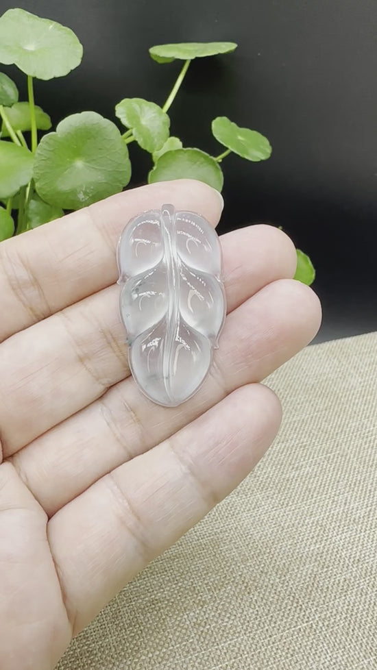 Load and play video in Gallery viewer, High end RealJade® Co. Genuine Ice Jadeite Jade Jin Zhi Yu Ye (Leaf) Necklace
