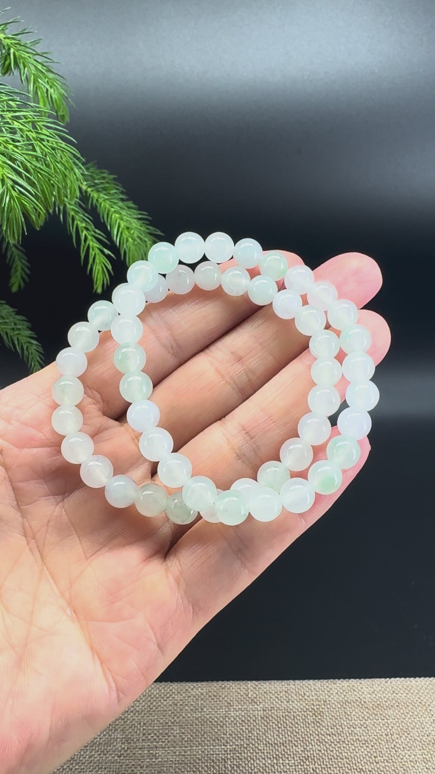 RealJade® Co. Genuine Jadeite Jade Round Icy Green Beads Bracelet (6.9mm)
