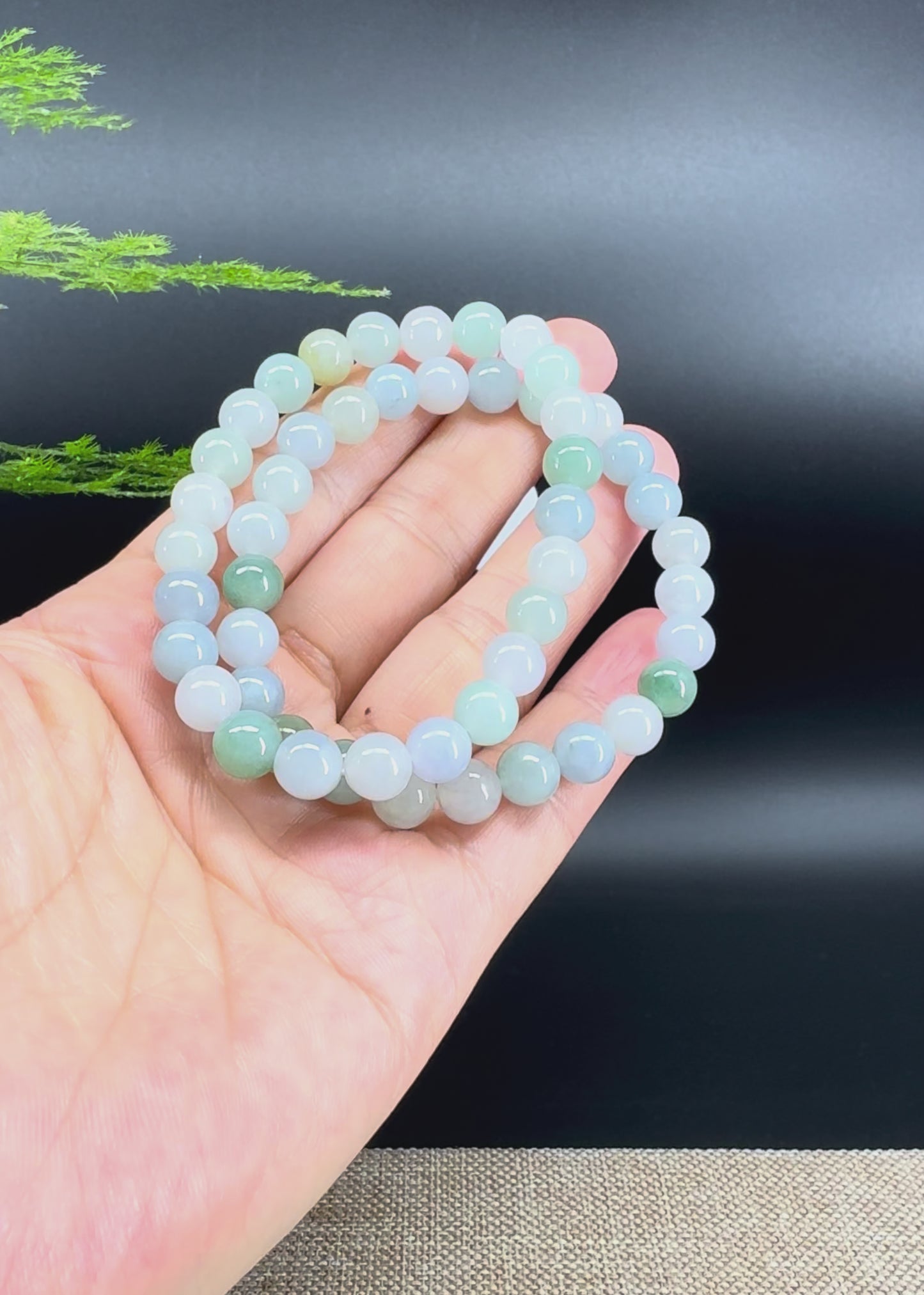 RealJade® Co. Genuine Jadeite Jade Round Ice Multiple Colors Beads Bracelet (7.8mm)