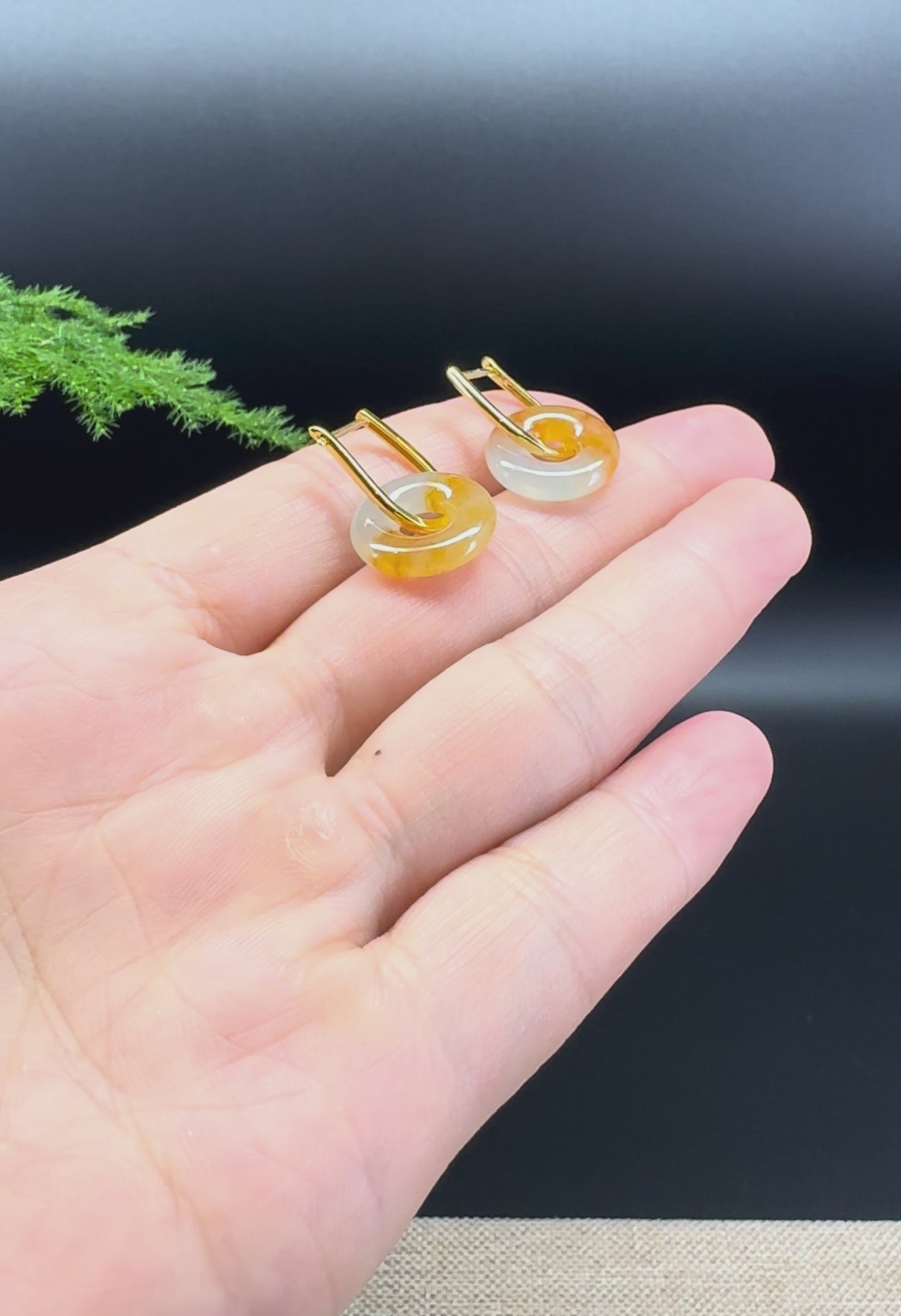 Load and play video in Gallery viewer, 18k Yellow Gold Genuine Icy Yellow Koukou Jadeite Jade Earrings

