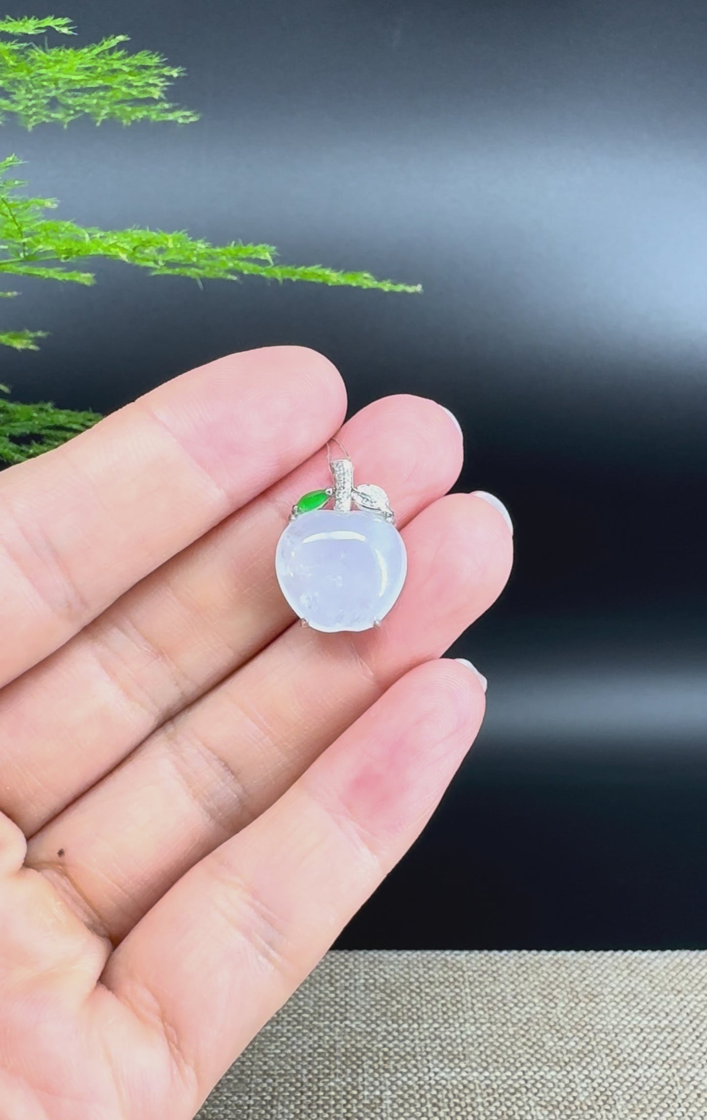 RealJade® Co. Genuine Icy Jadeite Jade Good Luck Apple Necklace With 18K White Gold Bail