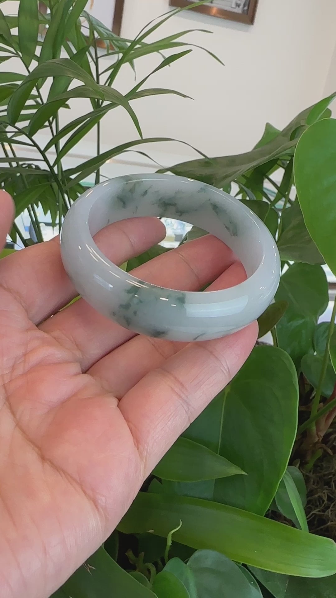 Load and play video in Gallery viewer, Burmese High Ice Blue-green Jade Jadeite Bangle Bracelet (53.37mm) ( Collectibles )T070
