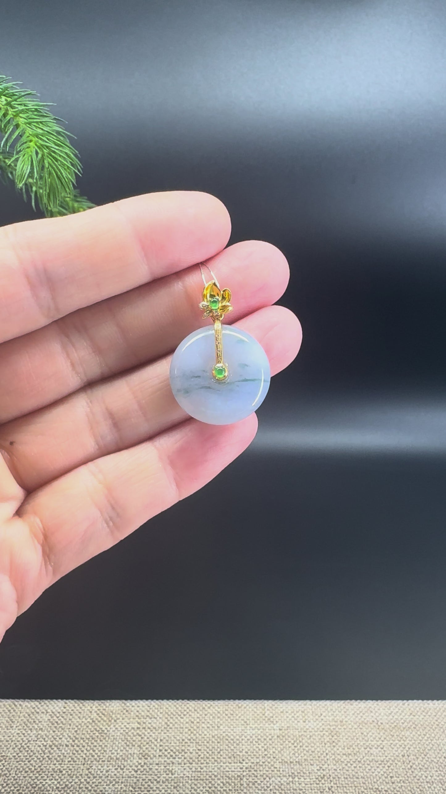 Load and play video in Gallery viewer, &amp;quot;Good Luck Button&amp;quot;Jadeite Jade Lucky KouKou Pendant With 18K Yellow Gold Diamonds Bail
