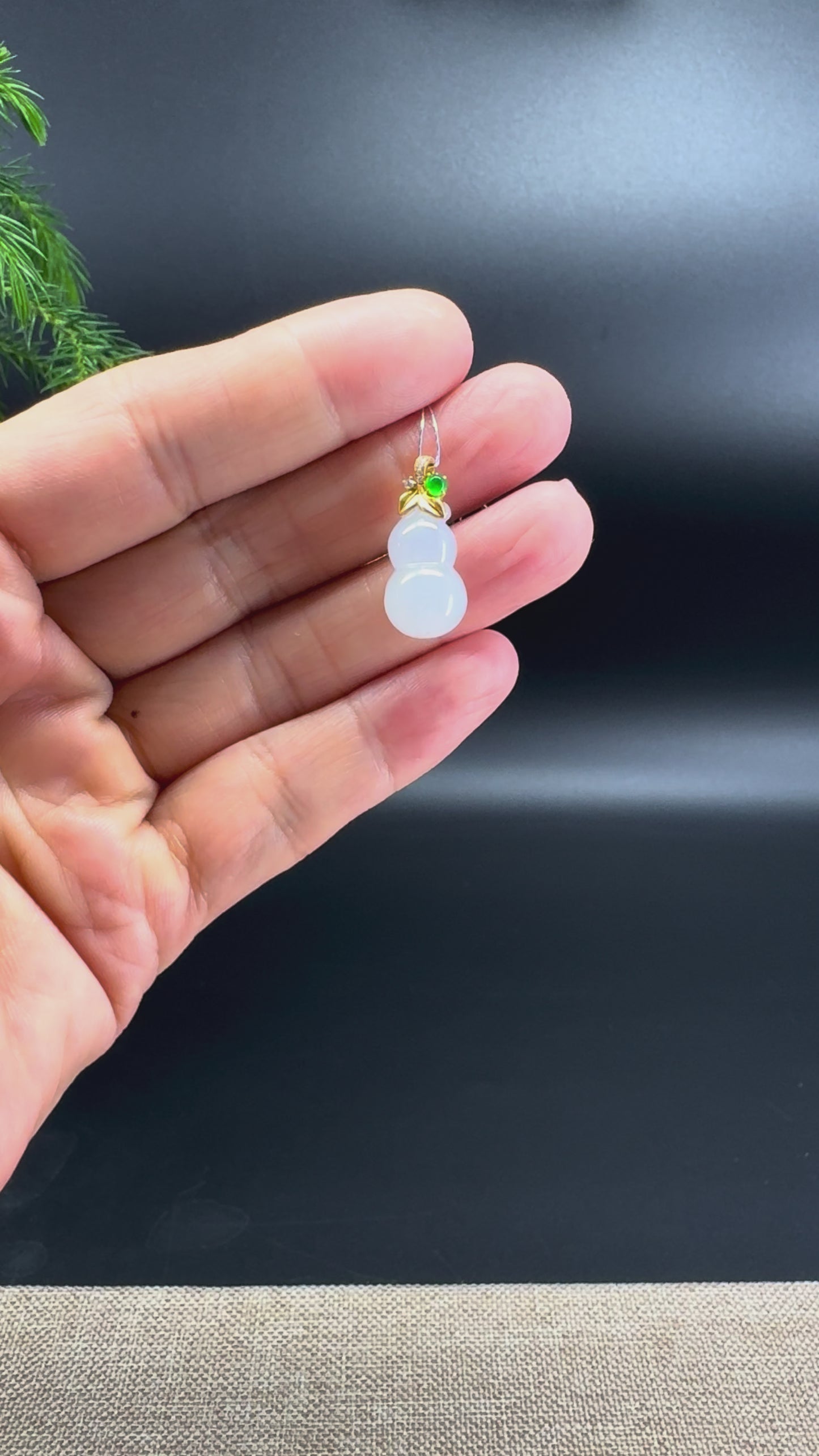 RealJade® Co. Genuine Icy Moonlight Jadeite Jade Good Luck Mini Hulu Necklace With 18K Yellow Gold Bail With Diamonds