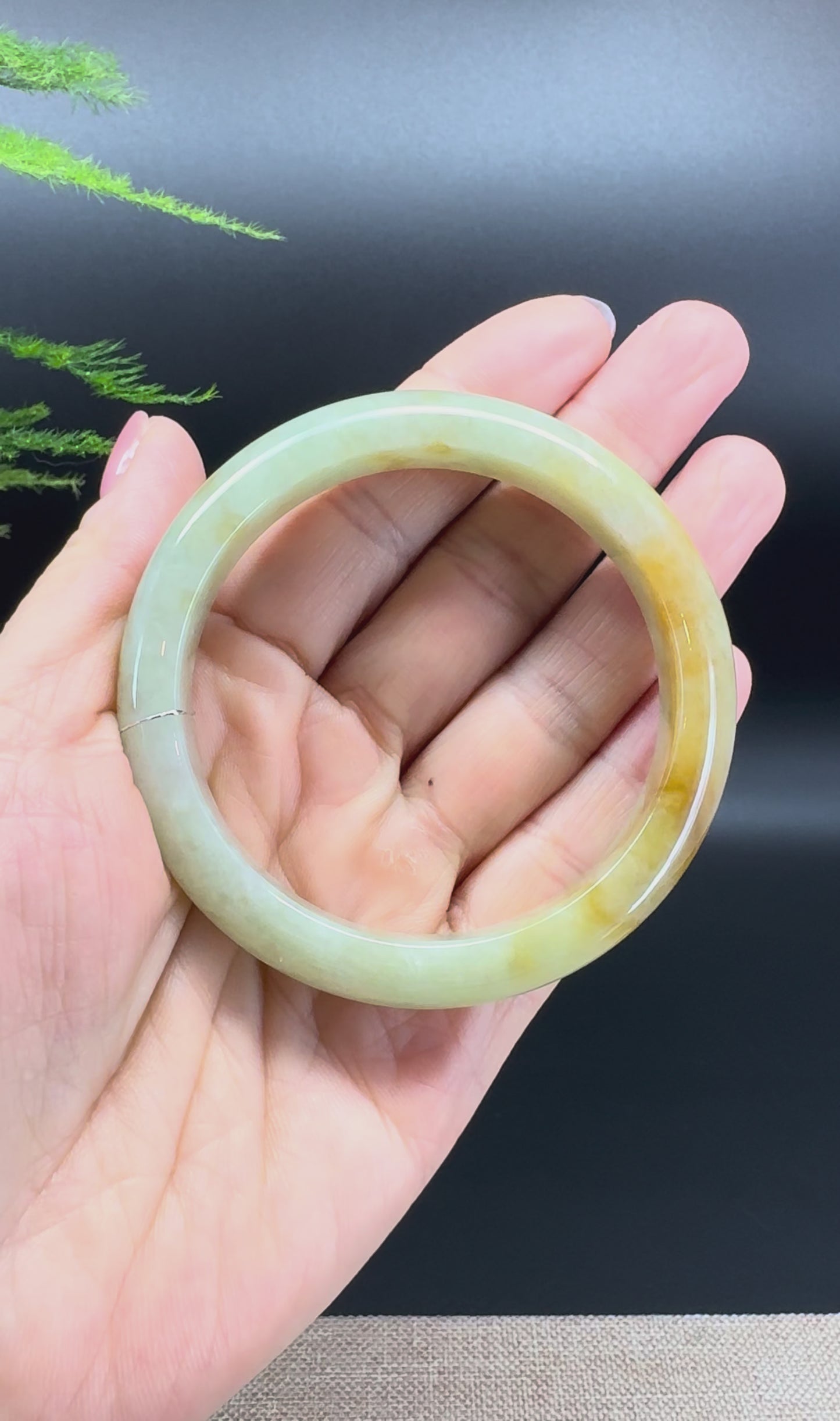Load and play video in Gallery viewer, Genuine Burmese Honey Yellow Jade Jadeite Bangle Bracelet ( 56.5mm )
