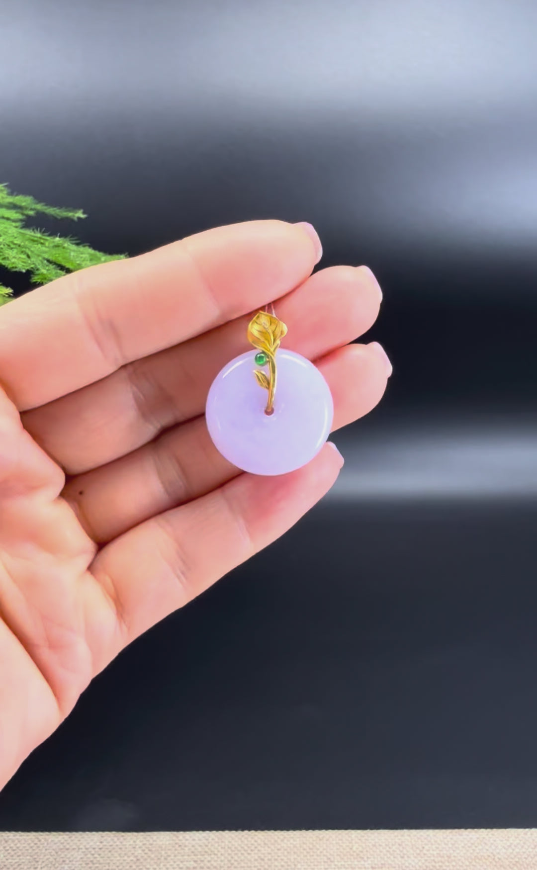"Good Luck Button" Lavender Jadeite Jade Lucky KouKou Pendant With 18K Yellow Gold  Bail