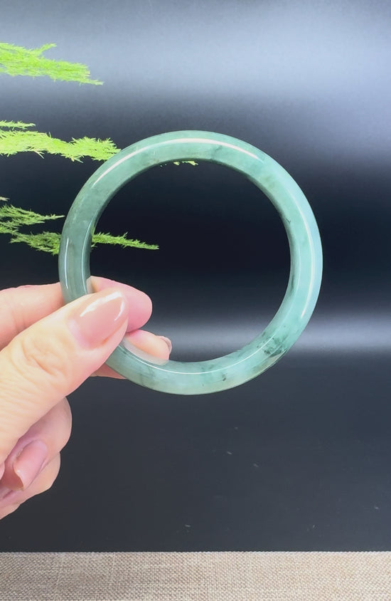 Load and play video in Gallery viewer, Genuine Burmese Oil Green Jade Jadeite Bangle Bracelet ( 59.8mm )
