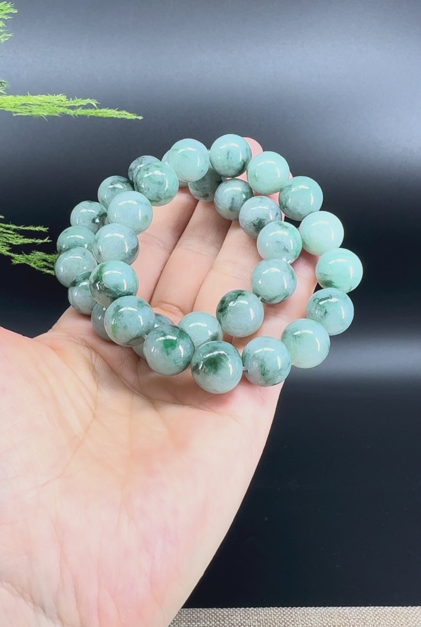 RealJade® Genuine Jadeite Jade Round Icy Blue Beads Bracelet ( 13mm ) For Men