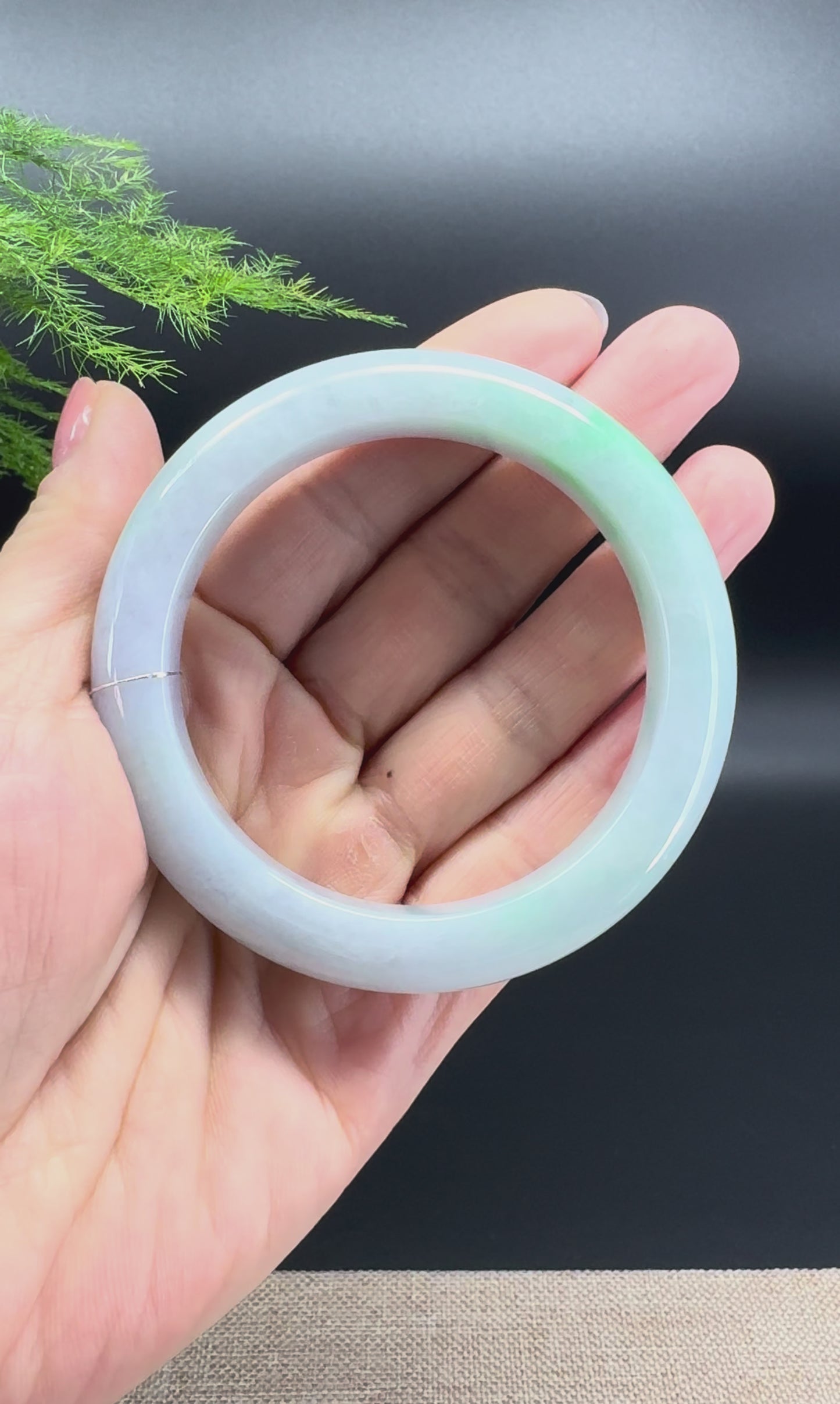 Genuine Burmese Lavender Green Jade Jadeite Bangle Bracelet ( 55.8mm )