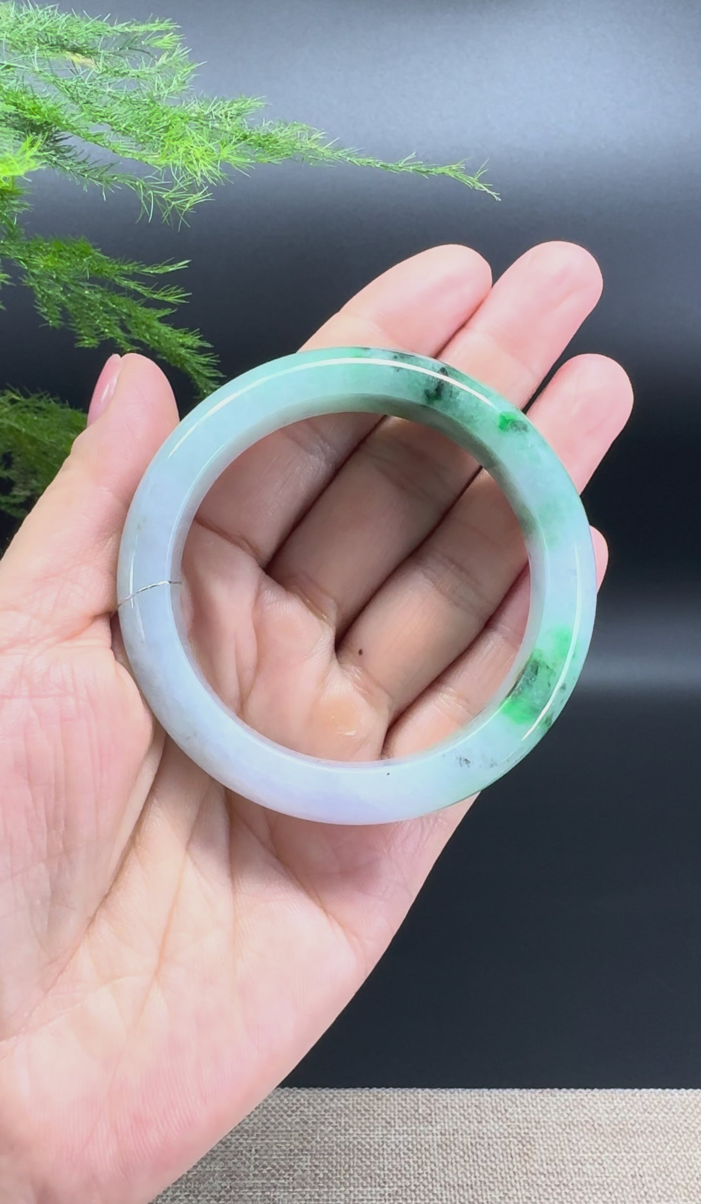 Load and play video in Gallery viewer, Genuine Burmese Lavender Green Jade Jadeite Bangle Bracelet ( 52.7mm )

