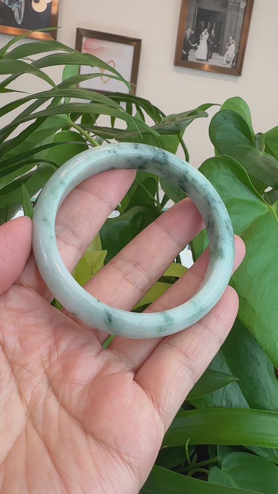 Load and play video in Gallery viewer, Natural Burmese Blue-green Jadeite Jade Bangle Bracelet (62.17mm)#T020
