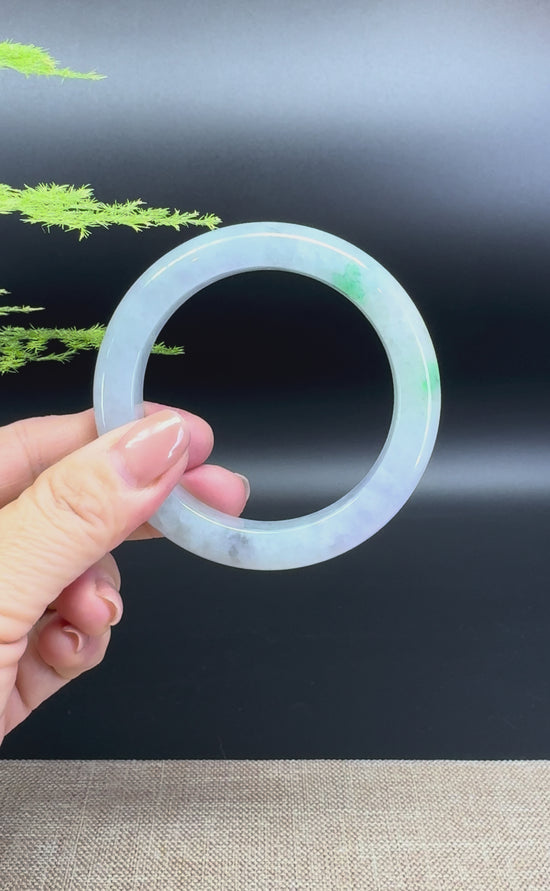 Load and play video in Gallery viewer, Genuine Burmese Lavender Green Jade Jadeite Bangle Bracelet ( 55.5mm )

