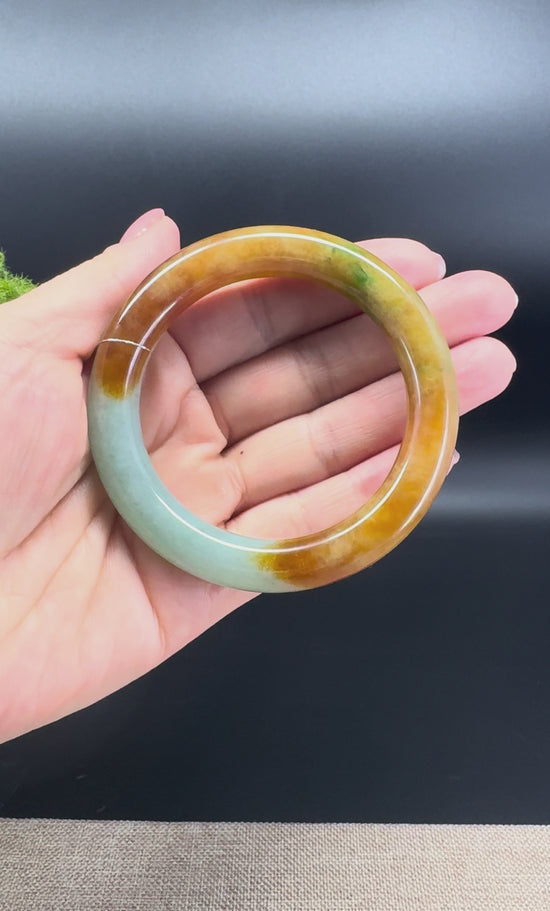 Load and play video in Gallery viewer, Genuine Burmese FuLuShou Jade Jadeite Bangle Bracelet ( 54.5mm )
