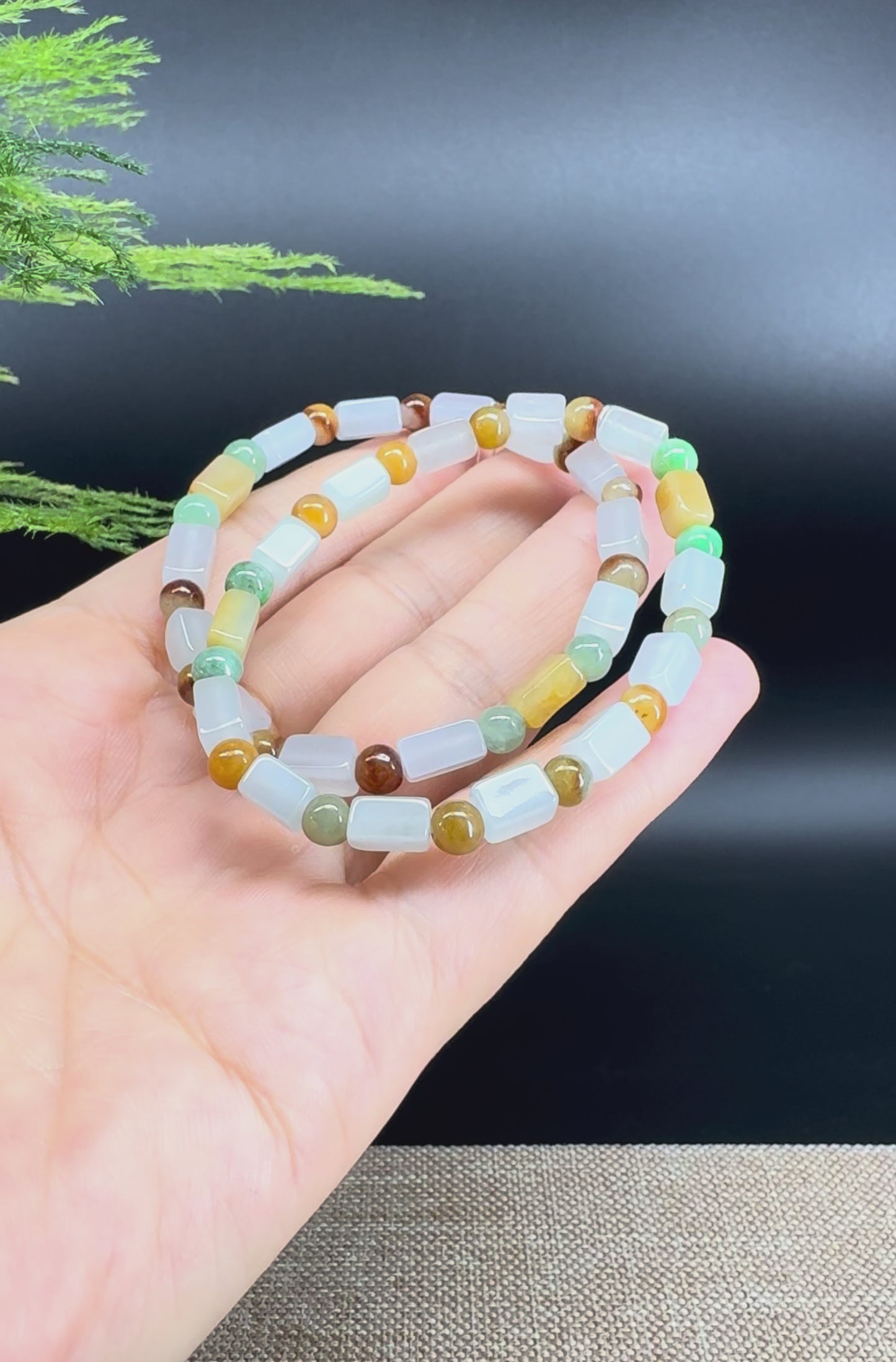 Load and play video in Gallery viewer, Natural Jadeite Jade  Round Multi-Colors Beads Bracelet ( 5mm )
