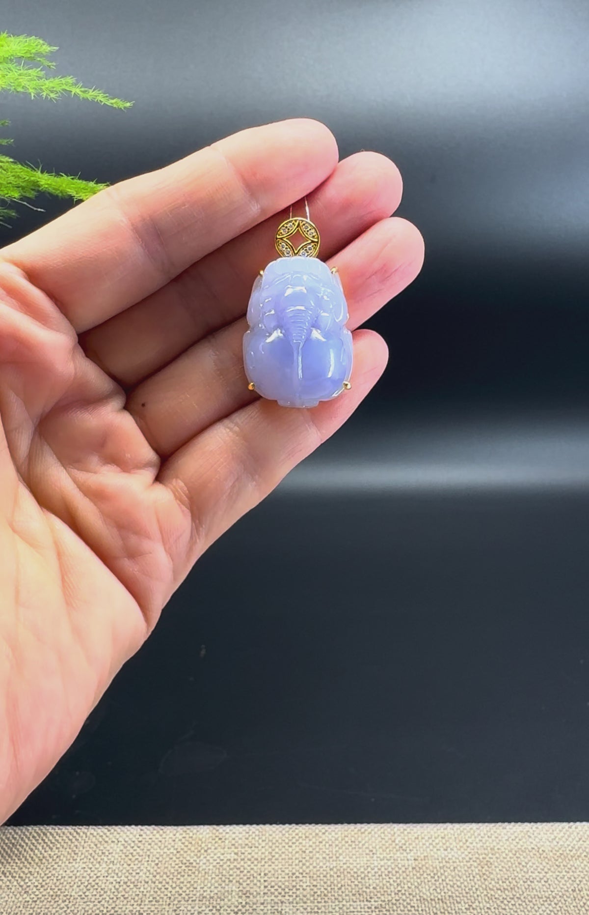 RealJade® Co. 18K Yellow Gold Genuine Lavender Jadeite Jade PiXiu Pendant