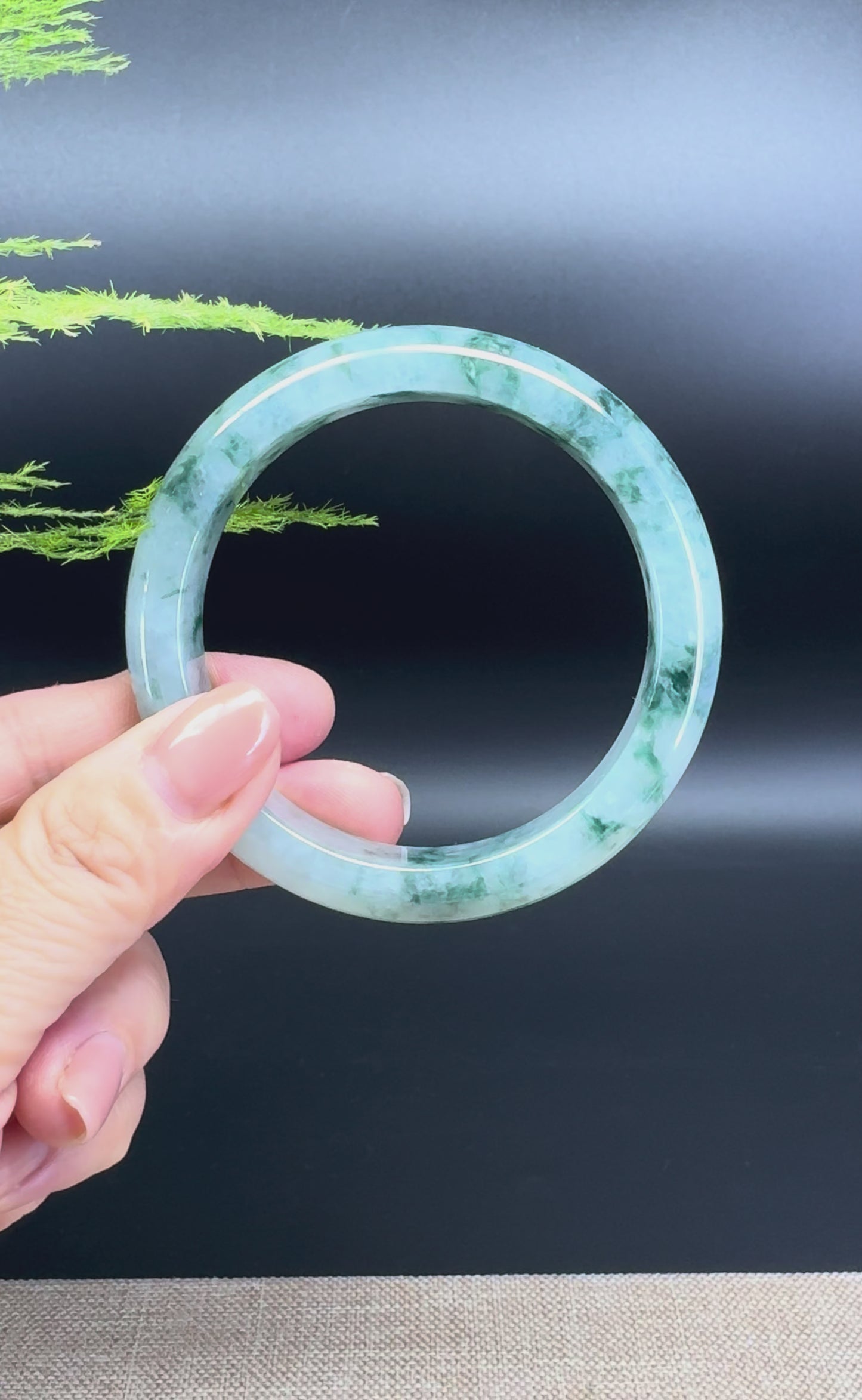 Load and play video in Gallery viewer, Genuine Burmese Icy Green Jade Jadeite Bangle Bracelet ( 58.2mm )
