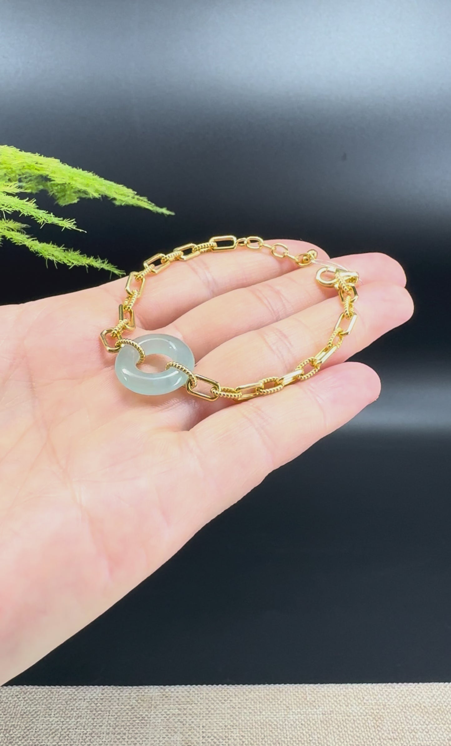 Load and play video in Gallery viewer, Genuine 18K Yellow Gold  Icy Blue Jadeite Jade KouKou Bracelet
